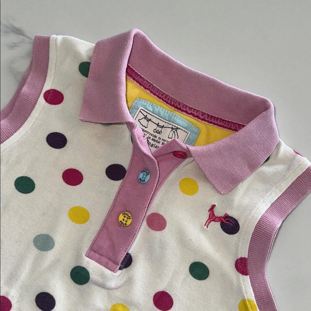 JOULES LONDON~Size 8 GIRLS POLO POLKADOT GOLF SLEEVELESS TOP SHIRT~